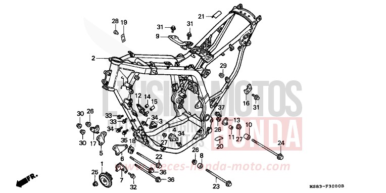 CARROSSERIE DE CHASSIS de Africa Twin SHASTA WHITE (NH138H) 1988